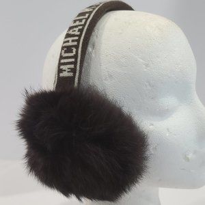 ✅ NEW Michael Kors Logo & Faux Fur Earmuffs in Brown / White logo Lettering